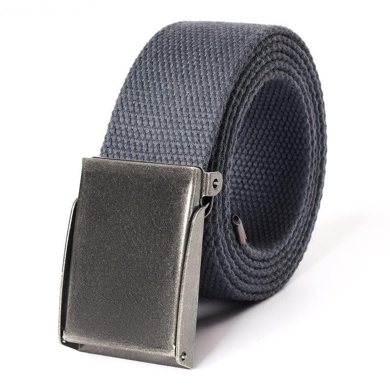 Mile High Life Canvas Web Belt | Cut to Fit Up to 52" | Flip-Top Matte Silver Nickel Buckle (2 Pack Black/Dark Gray) - Image 3